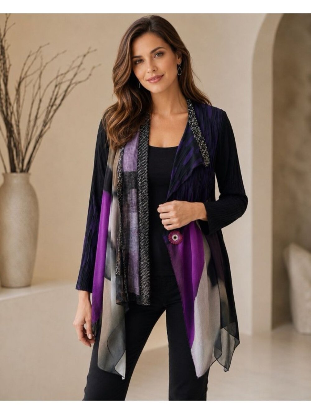 Lee Andersen XS Patchwork Artsy Cardigan Purple Boho Artisan Eclectic Lagenlook